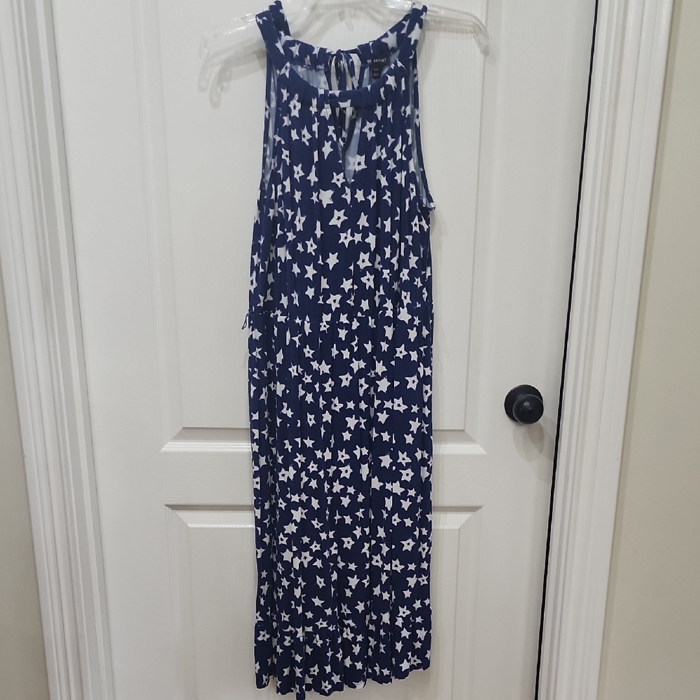 Navy and White Star Print Maxi Dress